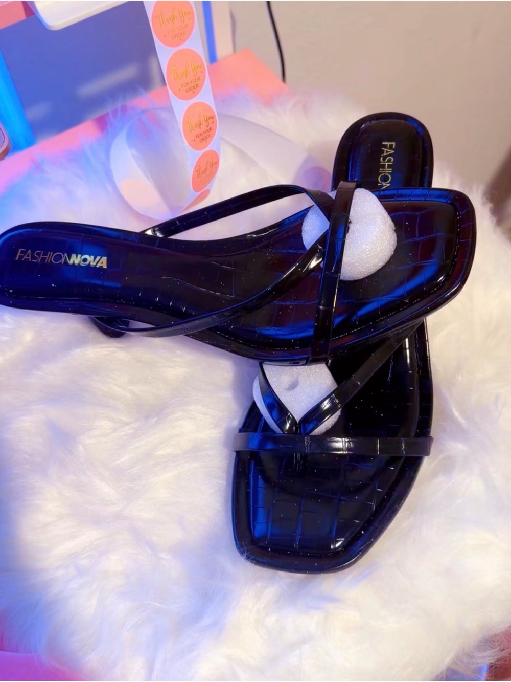 Fashion Nova Black Strappy Square-Toe Slide Sandals